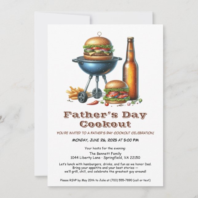 Invitation au BBQ de la Fête des Pères – Hamburger (Devant)