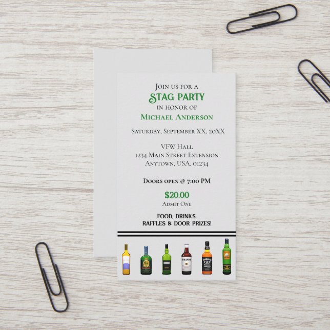 Invitation au billet de la soirée Liquor Bottle St (Devant/Arrière en situation)