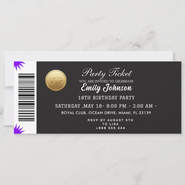 Invitation au billet de parti doré (Devant)