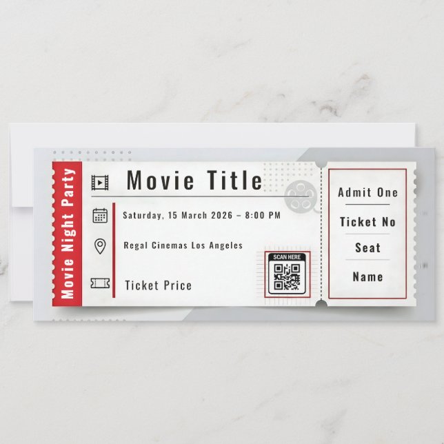 Invitation au billet de soirée cinéma (Devant)