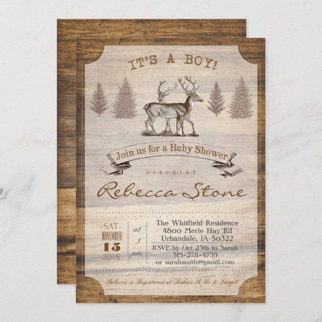 Invitation au bois de Baby shower (Devant / Derrière)