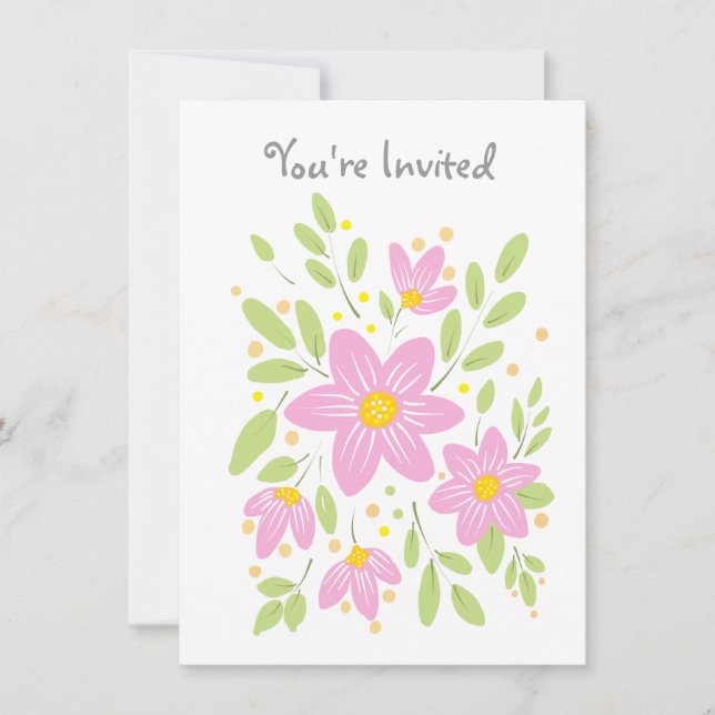 Invitation au bouquet floral rose Plum doux (Devant)