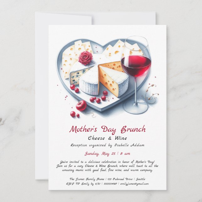 Invitation au brunch de fromage et de vin pour la  (Devant)