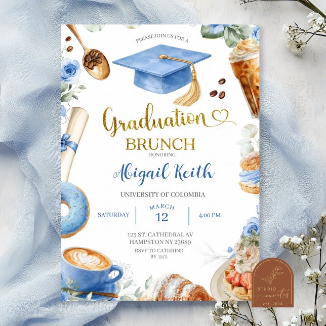 Invitation au brunch de graduation Blue Coffee (Créateur téléchargé)