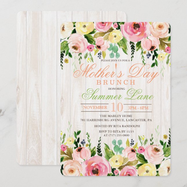 Invitation au brunch de la fête des mères (Devant / Derrière)