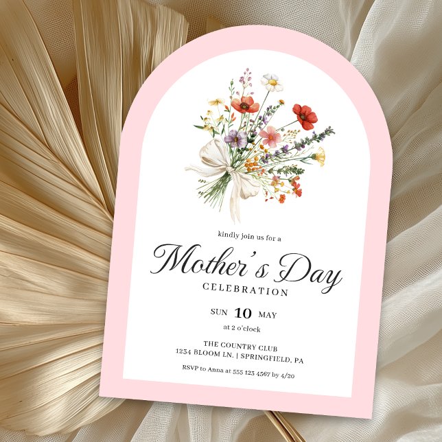 Invitation au brunch de la fête des mères Arch Flo (Arched shape invitation is shown in 5x7 in. Choose size, paper and corner style.)
