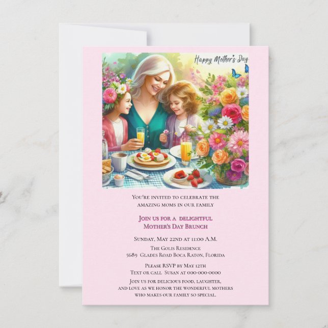 Invitation au brunch de la fête des mères en famil (Devant)
