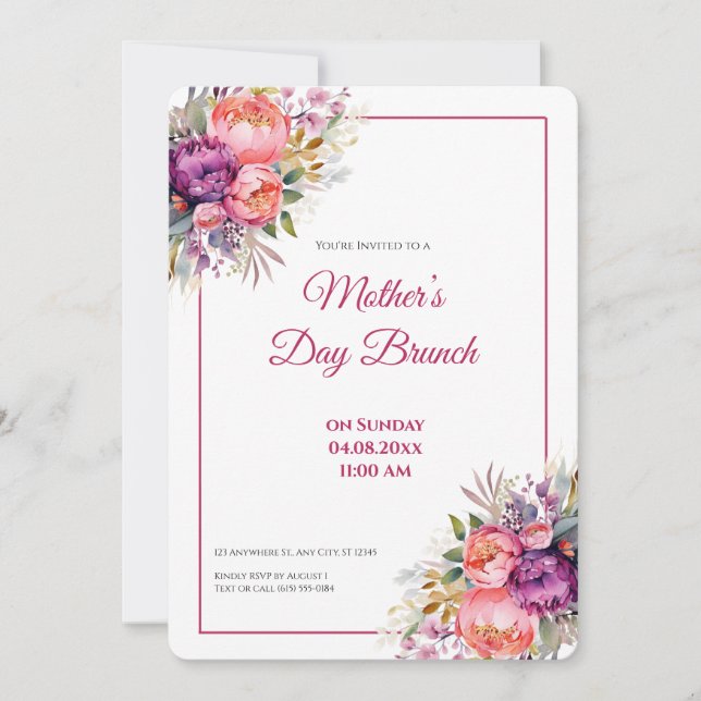 Invitation au brunch de la fête des Mères florale (Devant)