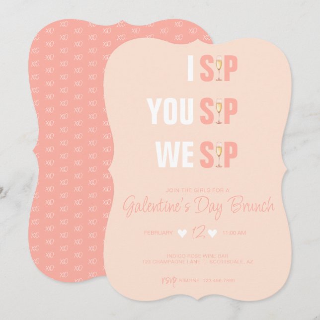 Invitation au brunch de la Saint-Valentin rose pêc (Devant / Derrière)