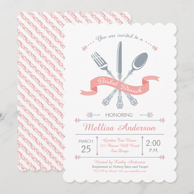 Invitation au brunch de mariage fourchette cuillèr (Devant / Derrière)