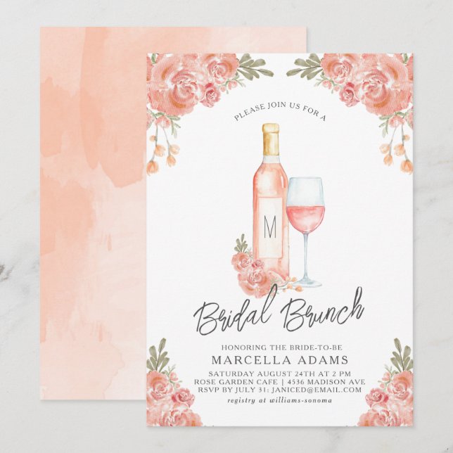 Invitation au brunch de mariage Rosé Blush (Devant / Derrière)
