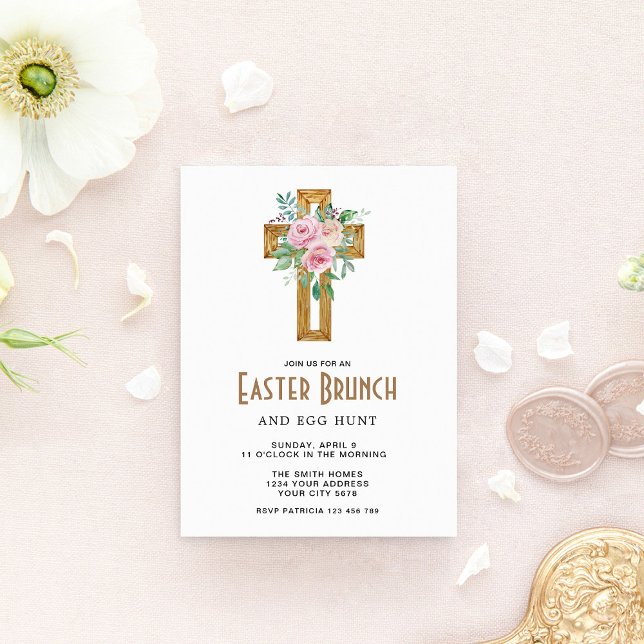 Invitation au brunch de Pâques à la croix florale (Créateur téléchargé)