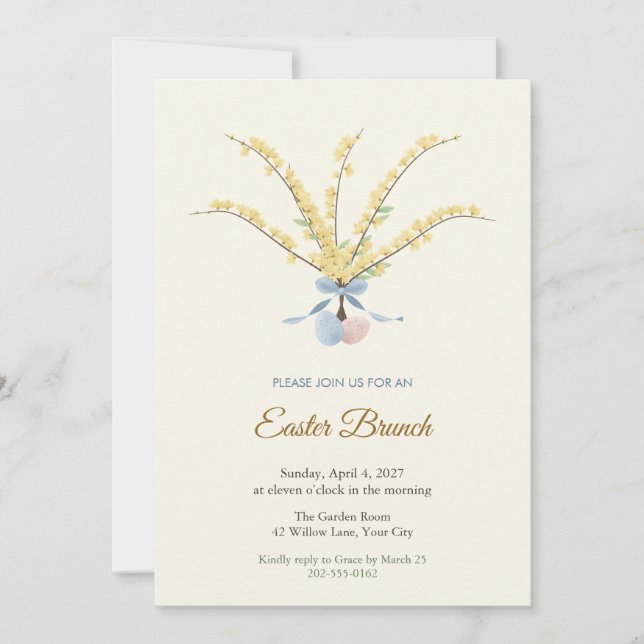 Invitation au brunch de Pâques avec branches de Fo (Devant)