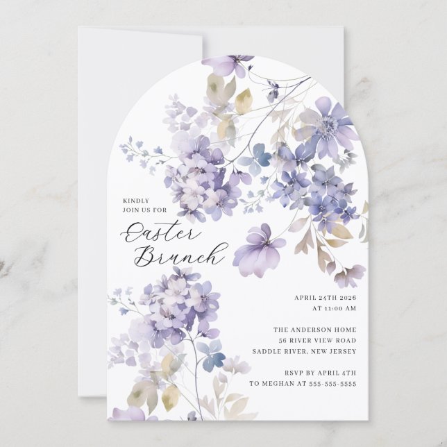Invitation au brunch de Pâques floral lavande (Devant)