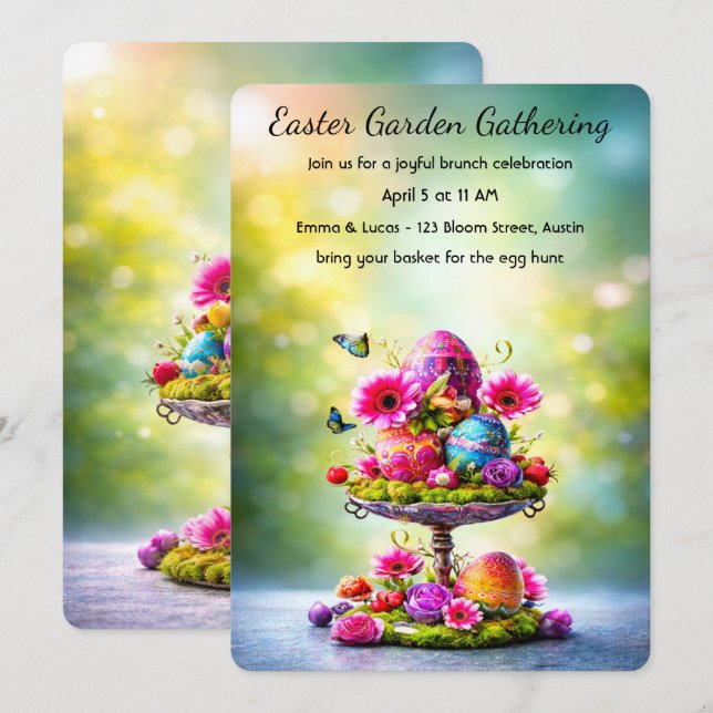 Invitation au brunch de Pâques Floral Printanier L (Devant / Derrière)