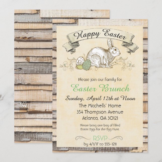 Invitation au brunch de Pâques-Lapin (Devant / Derrière)