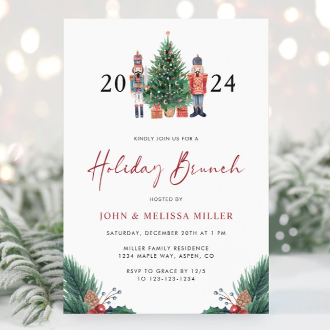 Invitation au brunch des Fêtes (Christmas 2025 Nutcracker Watercolor Holiday Brunch Invitation by Painted Paperie
)
