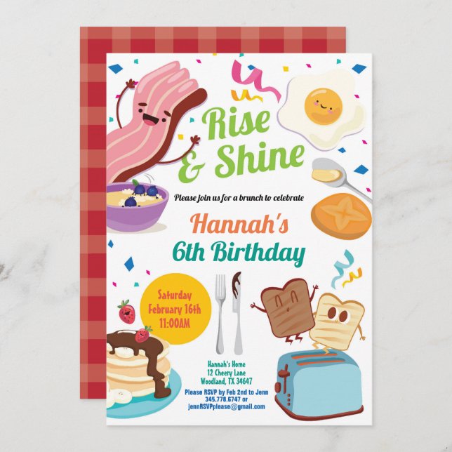 Invitation au brunch du petit déjeuner. Enfant ann (Devant / Derrière)