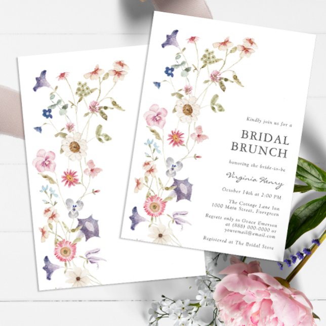 Invitation au brunch fleuri de mariage (Wildflower Tea Party Bridal Shower Wedding Invitation by Painted Paperie)