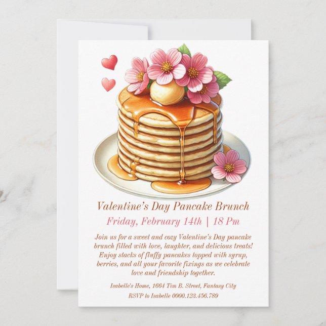 Invitation au brunch Pancakes et Pétales (Devant)