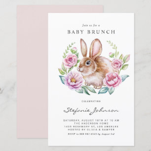 Invitation au brunch pour bébé avec lapin et fleur