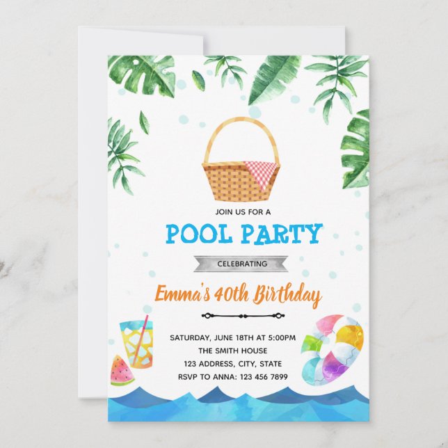 Invitation au brunch tropical au bord de la piscin (Devant)