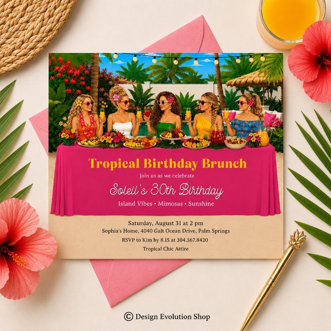 Invitation au brunch tropical au bord de la piscin (Créateur téléchargé)