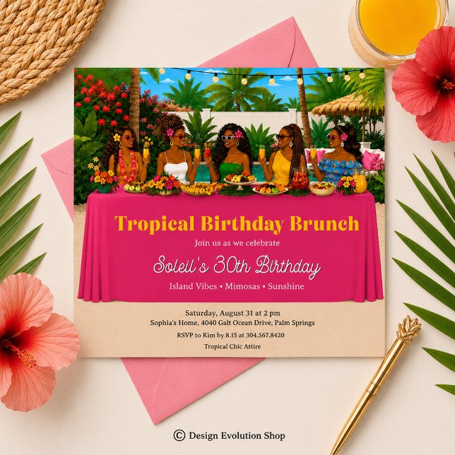 Invitation au brunch tropical au bord de la piscin (Créateur téléchargé)