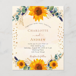 Invitation au budget mariage des tournesols eucaly