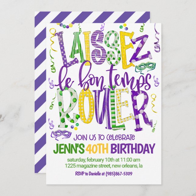 Invitation au Carnaval de Mardi Gras (Devant / Derrière)