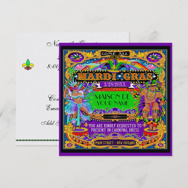 Invitation au carnaval de Mardi Gras (Devant / Derrière)