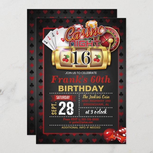 Invitation au casino 16e anniversaire (Devant / Derrière)