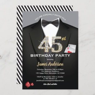 Invitation au casino pour 45e anniversaire. Noir e