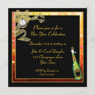 Invitation au Champagne d'or noir du Nouvel An