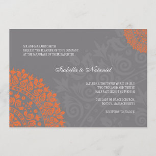 Invitation au Charcoal Grey et Orange Mariage dama