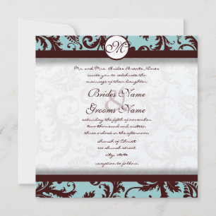 Invitation au chocolat Brown Aqua Mariage damassé