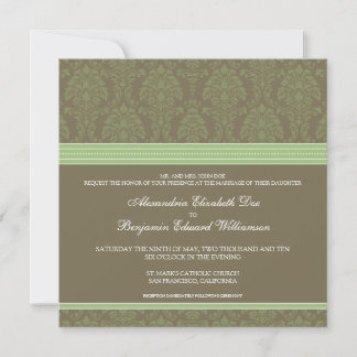 Invitation au chocolat vert Sage Mariage damassé