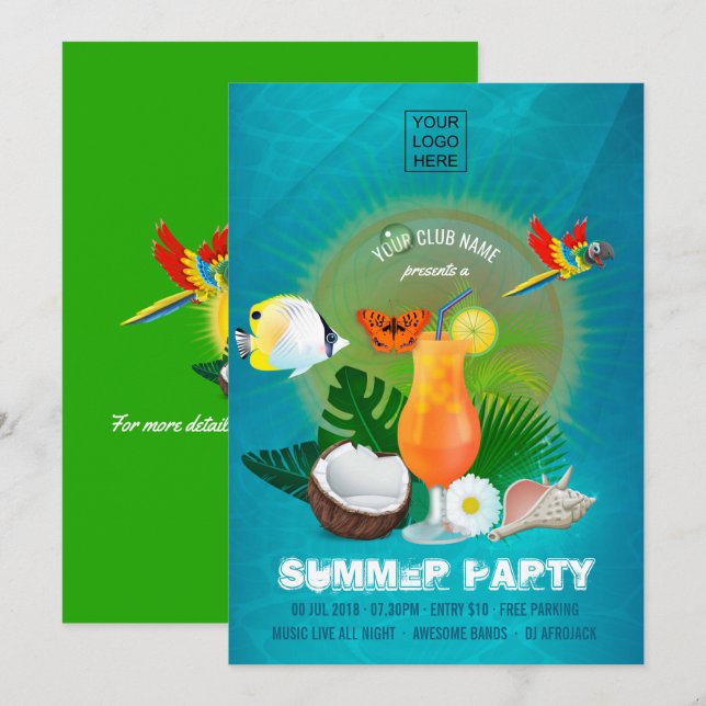 Invitation au cocktail d'été du club/entreprise (Devant / Derrière)