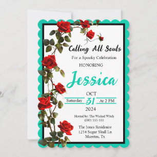 Invitation au crâne de sucre de Roses turquoises e