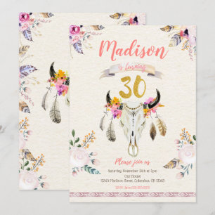 Invitation au crâne floral de la tribu Boho 30e an