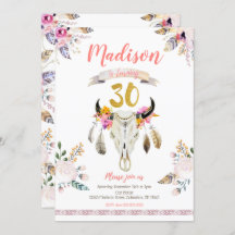 Invitation au crâne floral de la tribu Boho 30e an