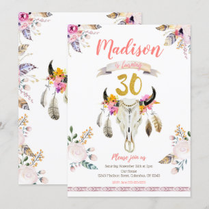 Invitation au crâne floral de la tribu Boho 30e an