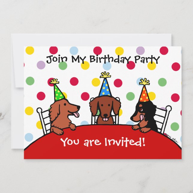 Invitation au Dachshund Birthday Cartoon Party (Devant)