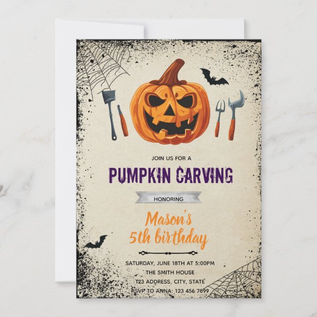 Invitation au découpage de citrouille d'Halloween (Devant)
