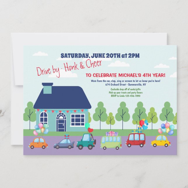 Invitation au défilé d'anniversaire en voiture (Devant)
