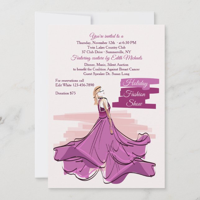 Invitation au défilé de mode de la robe violette (Devant)