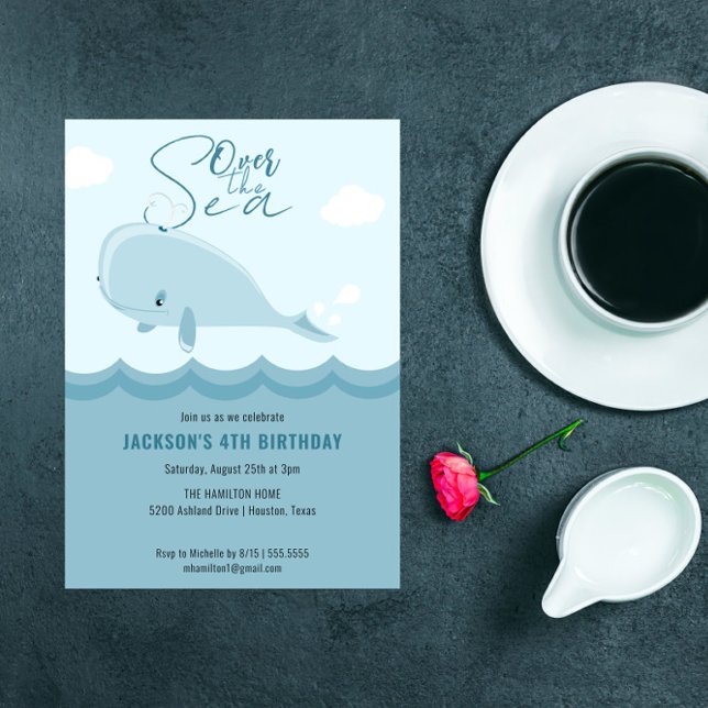 Invitation Au-dessus de la baleine marine 4e anniversaire (Créateur téléchargé)