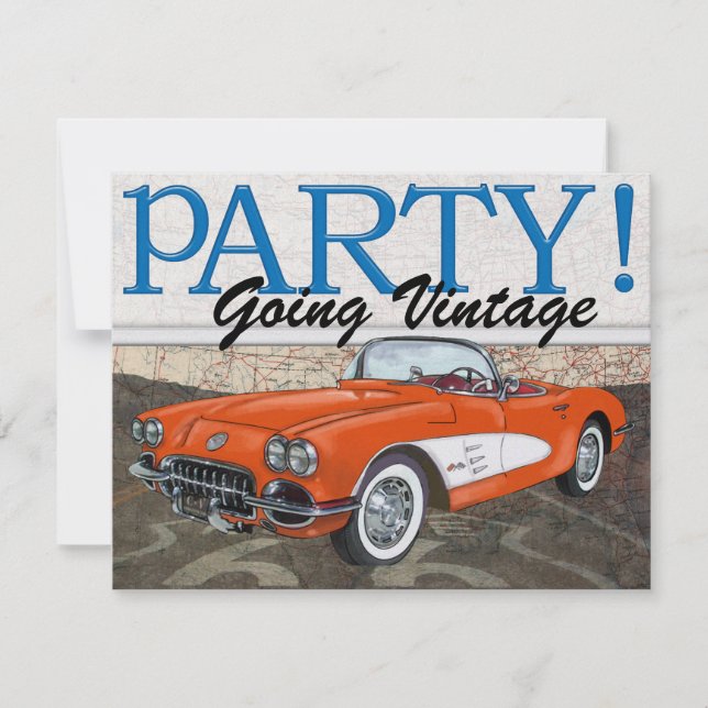 Invitation Au-dessus de la colline - Route 66 - Voitures Vint (Devant)