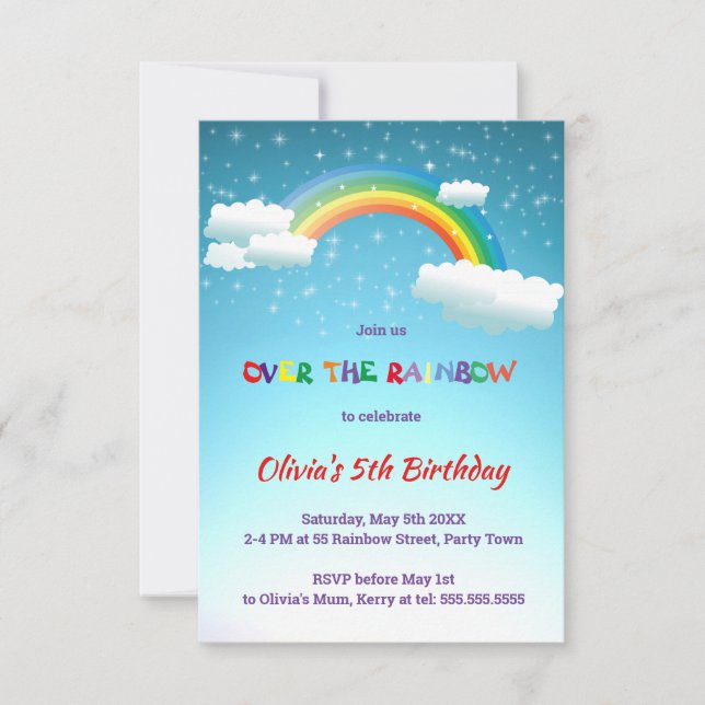 Invitation Au-dessus de la fête d'anniversaire d'arc-en-ciel (Devant)