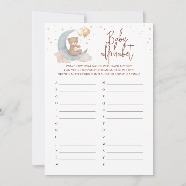 Invitation Au-dessus de la lune ABC Baby Alphabet Game Card (Devant)